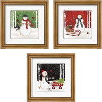 Framed 'Jolly Snowman 3 Piece Framed Art Print Set' border=
