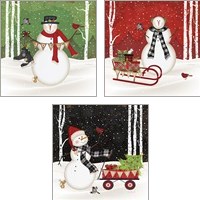 Framed Jolly Snowman 3 Piece Art Print Set