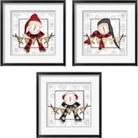 Framed 'Jolly Snowman 3 Piece Framed Art Print Set' border=