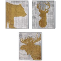 Framed 'Rustic Lodge Animals on Grey 3 Piece Canvas Print Set' border=