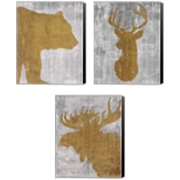 Framed Rustic Lodge Animals on Grey 3 Piece Canvas Print Set