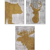 Framed Rustic Lodge Animals on Grey 3 Piece Art Print Set