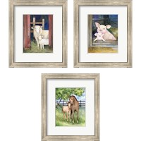 Framed 'Farm Family Horses & Animals 3 Piece Framed Art Print Set' border=