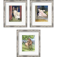 Framed 'Farm Family Horses & Animals 3 Piece Framed Art Print Set' border=