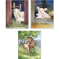 Framed 'Farm Family Horses & Animals 3 Piece Art Print Set' border=