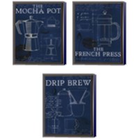 Framed 'Coffee Blueprint Indigo 3 Piece Canvas Print Set' border=