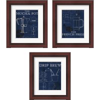 Framed 'Coffee Blueprint Indigo 3 Piece Framed Art Print Set' border=