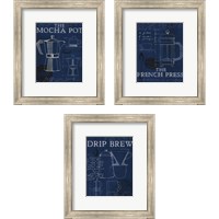 Framed Coffee Blueprint Indigo 3 Piece Framed Art Print Set