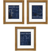 Framed 'Coffee Blueprint Indigo 3 Piece Framed Art Print Set' border=