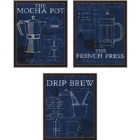 Framed 'Coffee Blueprint Indigo 3 Piece Art Print Set' border=