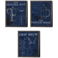 Framed 'Coffee Blueprint Indigo 3 Piece Canvas Print Set' border=