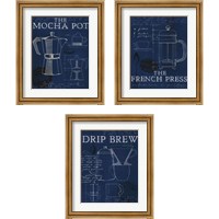 Framed Coffee Blueprint Indigo 3 Piece Framed Art Print Set