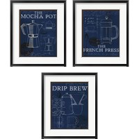 Framed 'Coffee Blueprint Indigo 3 Piece Framed Art Print Set' border=