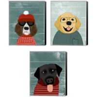 Framed 'Winter Dog 3 Piece Canvas Print Set' border=