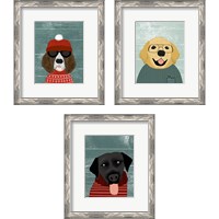 Framed 'Winter Dog 3 Piece Framed Art Print Set' border=