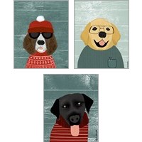 Framed 'Winter Dog 3 Piece Art Print Set' border=