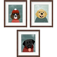 Framed 'Winter Dog 3 Piece Framed Art Print Set' border=