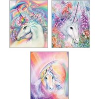 Framed 'Floral Unicorn 3 Piece Art Print Set' border=