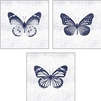 Framed 'Blue Butterfly 3 Piece Art Print Set' border=