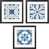 Framed 'Gypsy Wall Tile Blue Gray 3 Piece Framed Art Print Set' border=