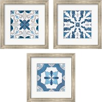 Framed 'Gypsy Wall Tile Blue Gray 3 Piece Framed Art Print Set' border=