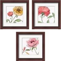 Framed 'Blossom Sketches Color 3 Piece Framed Art Print Set' border=