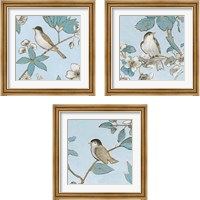 Framed 'Toile Birds 3 Piece Framed Art Print Set' border=