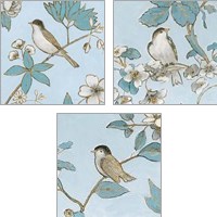 Framed 'Toile Birds 3 Piece Art Print Set' border=