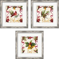 Framed 'Christmas Poinsettia Ribbon 3 Piece Framed Art Print Set' border=