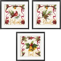 Framed Christmas Poinsettia Ribbon 3 Piece Framed Art Print Set