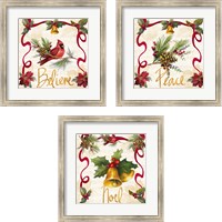 Framed Christmas Poinsettia Ribbon 3 Piece Framed Art Print Set