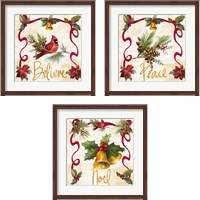 Framed 'Christmas Poinsettia Ribbon 3 Piece Framed Art Print Set' border=