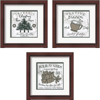 Framed 'Taupe Christmas Sign 3 Piece Framed Art Print Set' border=