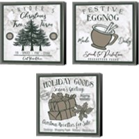 Framed Taupe Christmas Sign 3 Piece Canvas Print Set