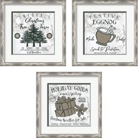 Framed 'Taupe Christmas Sign 3 Piece Framed Art Print Set' border=