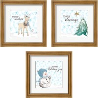 Framed Blue Whimsical Christmas 3 Piece Framed Art Print Set