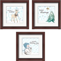 Framed 'Blue Whimsical Christmas 3 Piece Framed Art Print Set' border=