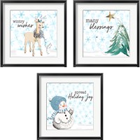 Framed Blue Whimsical Christmas 3 Piece Framed Art Print Set