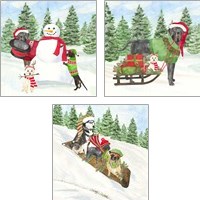 Framed Christmas Dogs 3 Piece Art Print Set