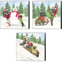 Framed 'Christmas Dogs 3 Piece Canvas Print Set' border=