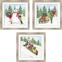 Framed 'Christmas Dogs 3 Piece Framed Art Print Set' border=