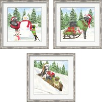 Framed 'Christmas Dogs 3 Piece Framed Art Print Set' border=