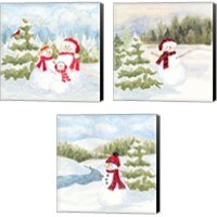 Framed 'Snowman Wonderland 3 Piece Canvas Print Set' border=