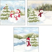 Framed 'Snowman Wonderland 3 Piece Art Print Set' border=