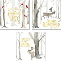 Framed 'Christmas Forest 3 Piece Art Print Set' border=