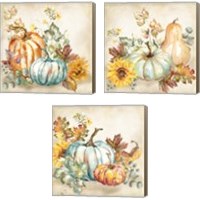 Framed Watercolor Harvest Pumpkin 3 Piece Canvas Print Set