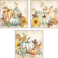 Framed Watercolor Harvest Pumpkin 3 Piece Art Print Set