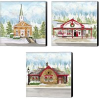 Framed Christmas Village 3 Piece Canvas Print Set