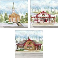 Framed 'Christmas Village 3 Piece Art Print Set' border=