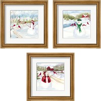 Framed 'Snowman Christmas 3 Piece Framed Art Print Set' border=